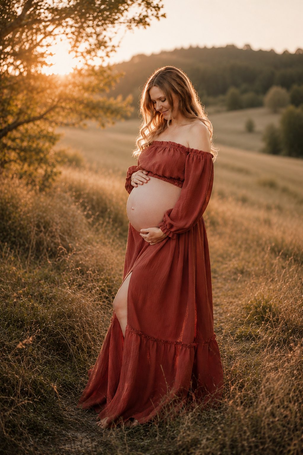 Těhotenské šaty Magdalena červené dřevo