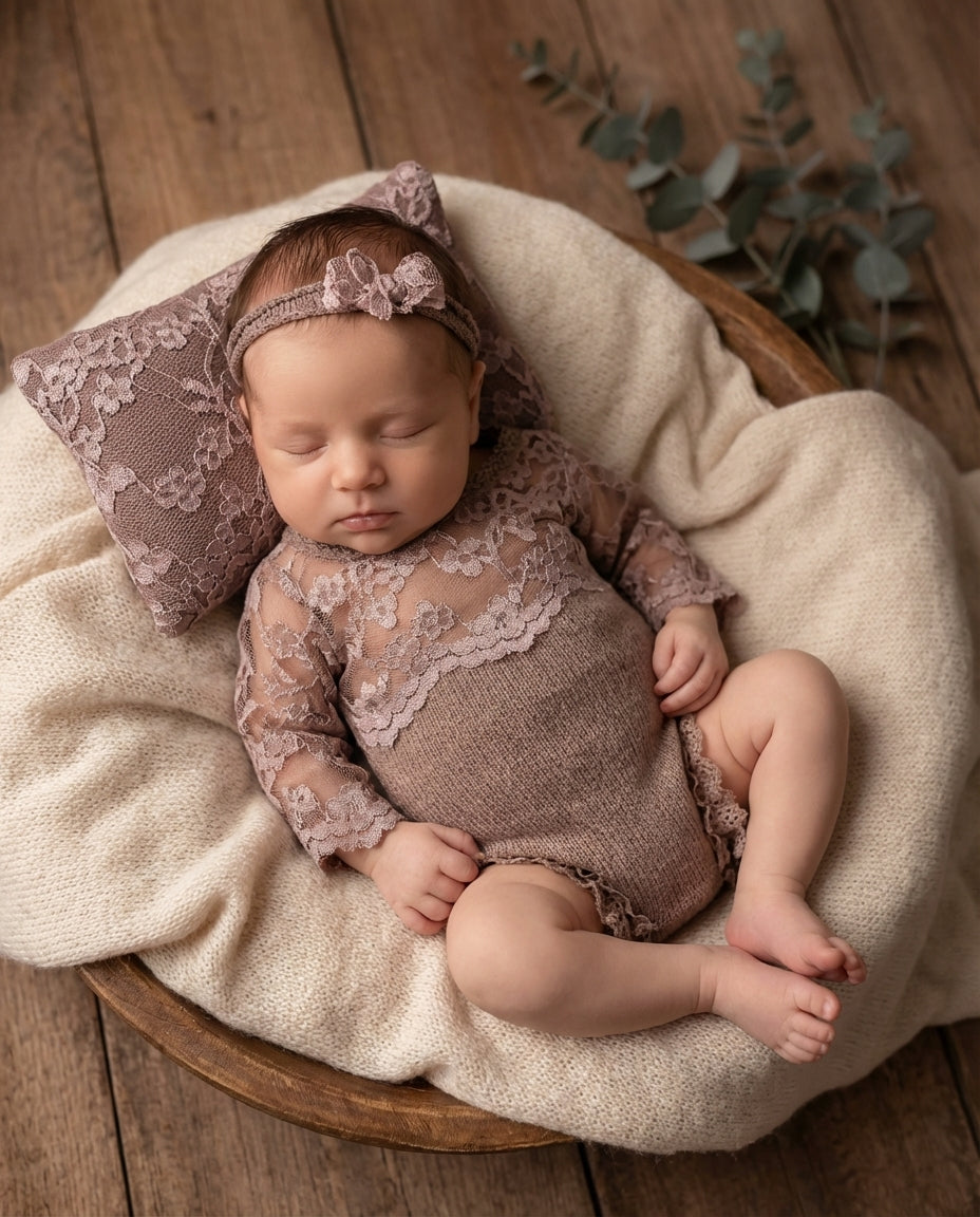 Polštářek oboustranný hnědý s krajkou