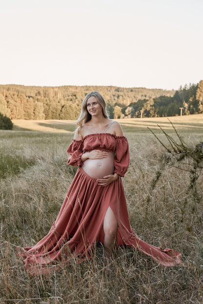 Těhotenské šaty Magdalena červené dřevo