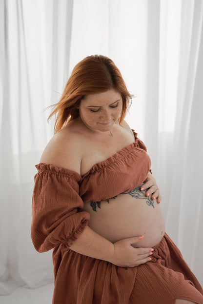 Těhotenské šaty Magdalena červené dřevo