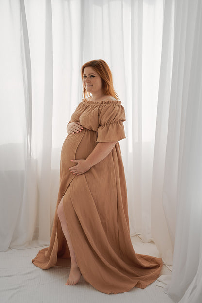 Těhotenské šaty Lora oříškové