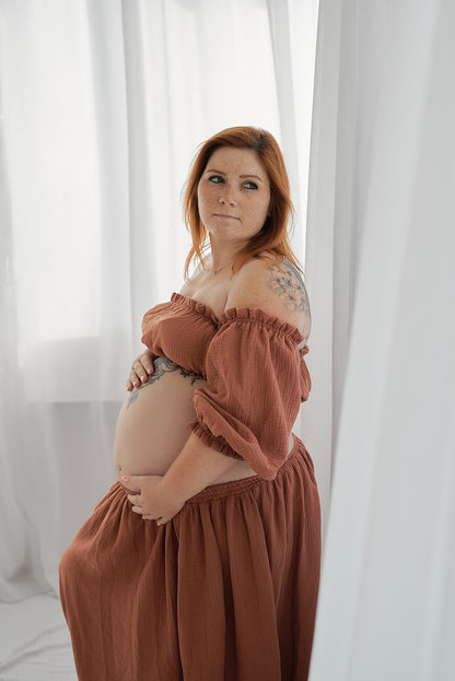 Těhotenské šaty Magdalena červené dřevo