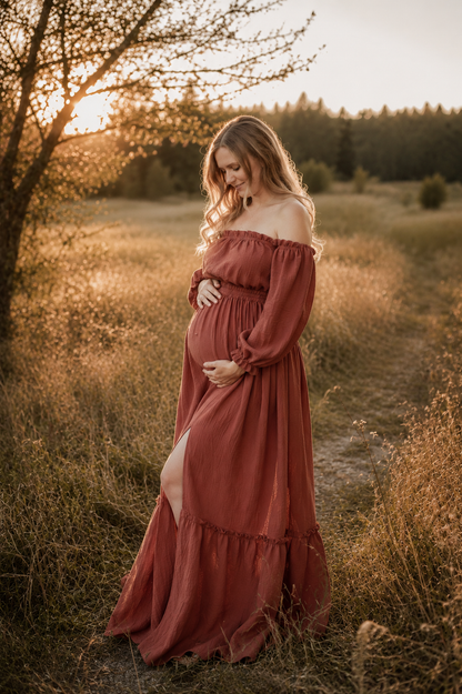 Těhotenské šaty Magdalena červené dřevo