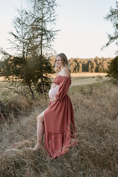 Těhotenské šaty Magdalena červené dřevo