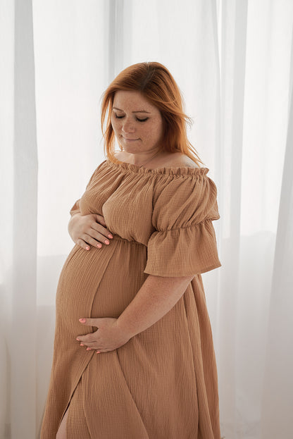 Těhotenské šaty Lora oříškové
